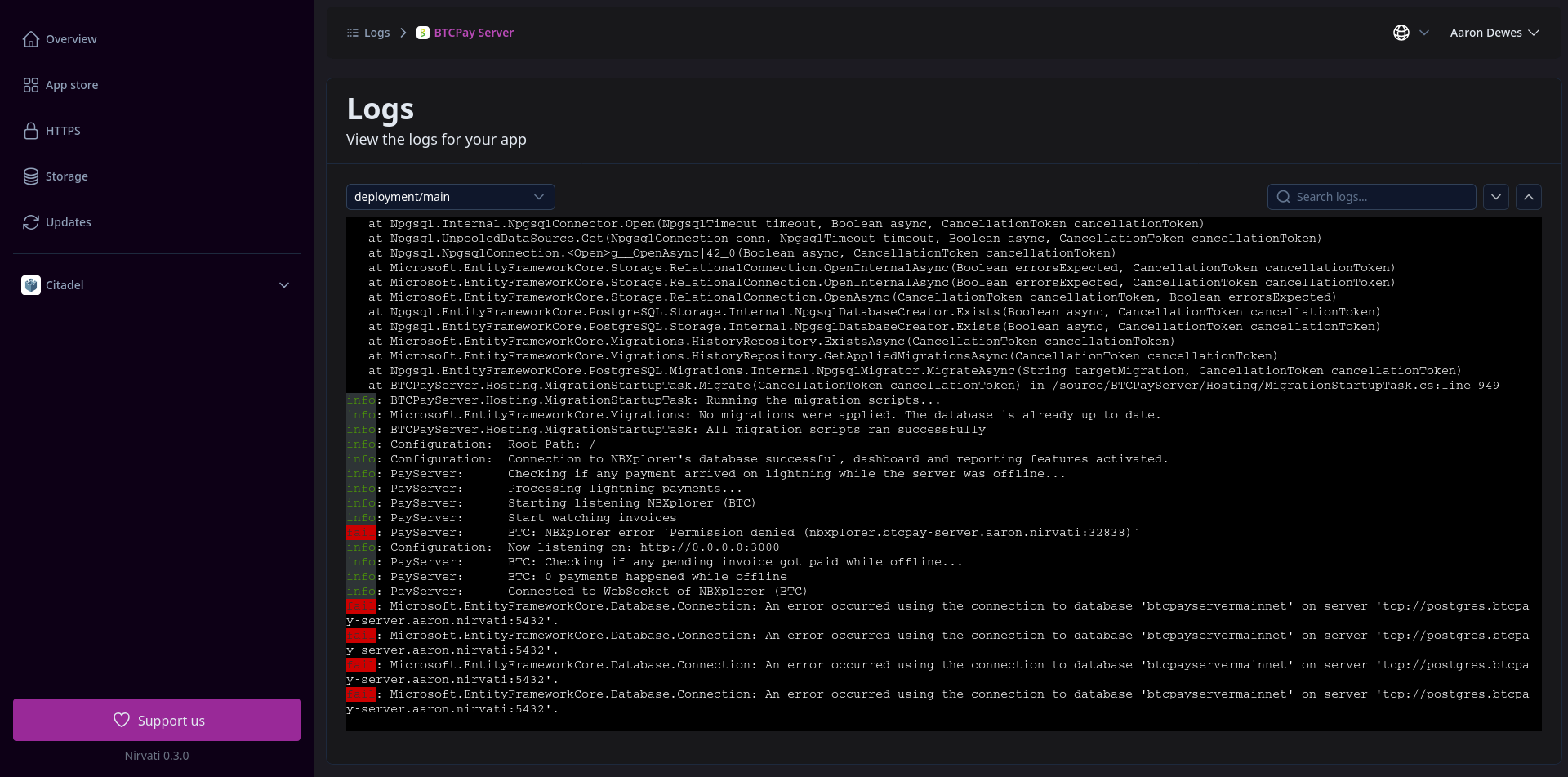 View apps logs